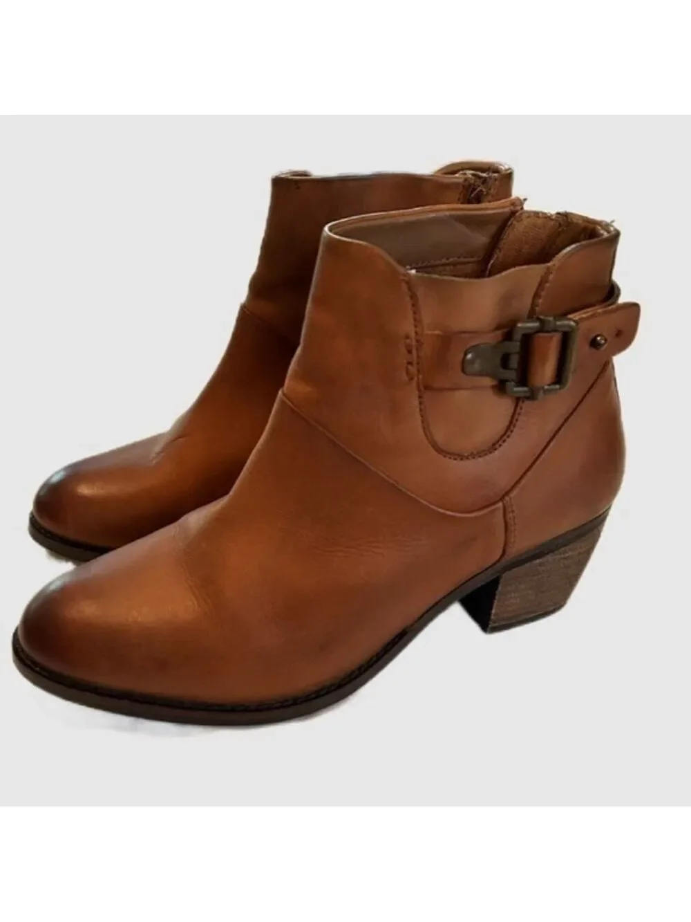 Earth West Riverton Havane Leather Buckle Zipper Ankle Boots Booties 8.5 wide